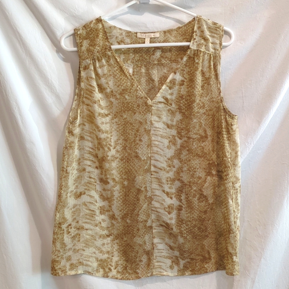 Under Skies | Sheer Neutral Reptile Patterned Sleeveless Blouse | S